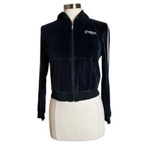 Hale Bob Vintage Y2K Velour Full Zip Dark Navy Jacket Women's‎ Size Medium